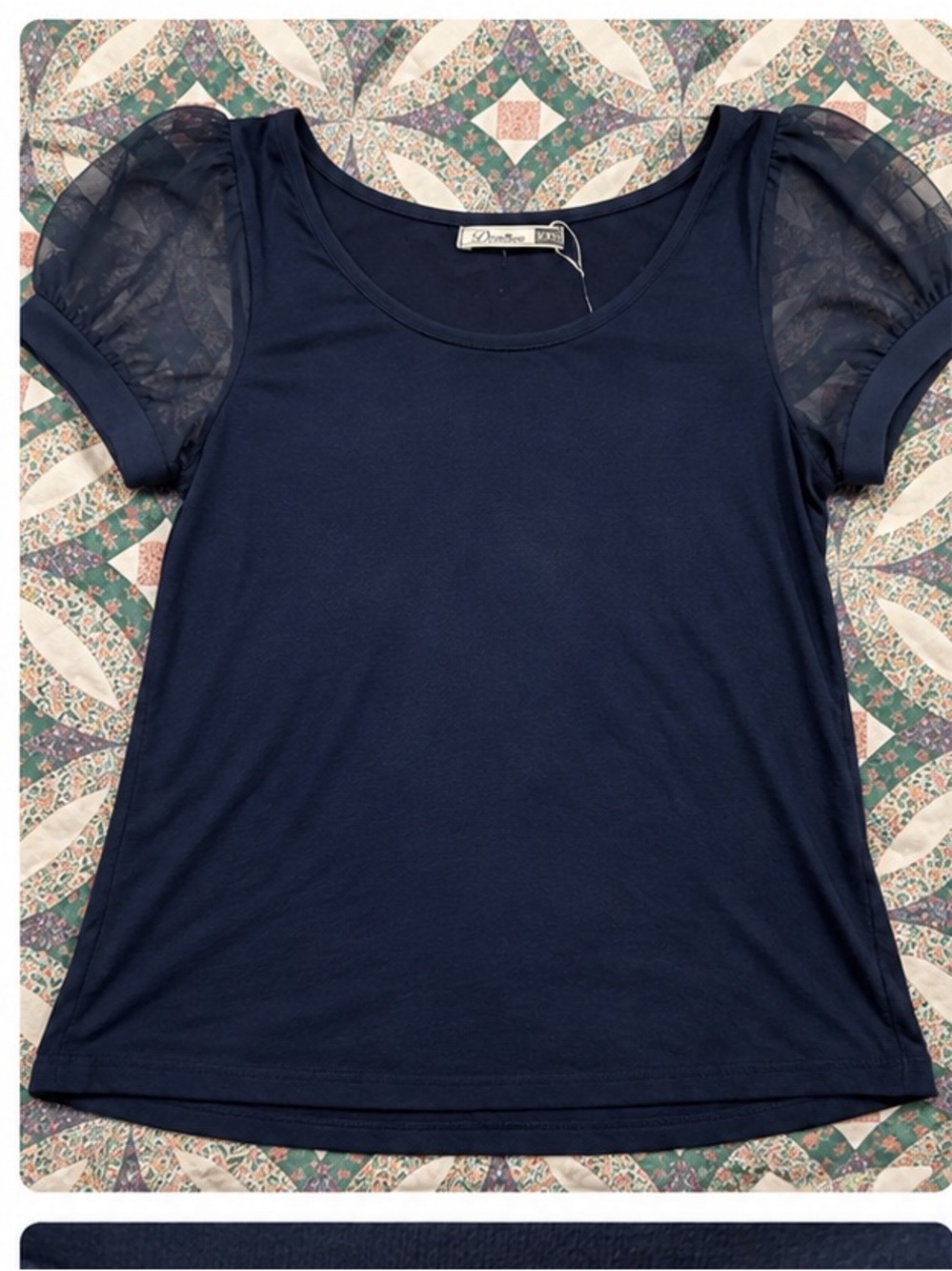 Dorose Navy Sheer Sleeve Top – Size XL